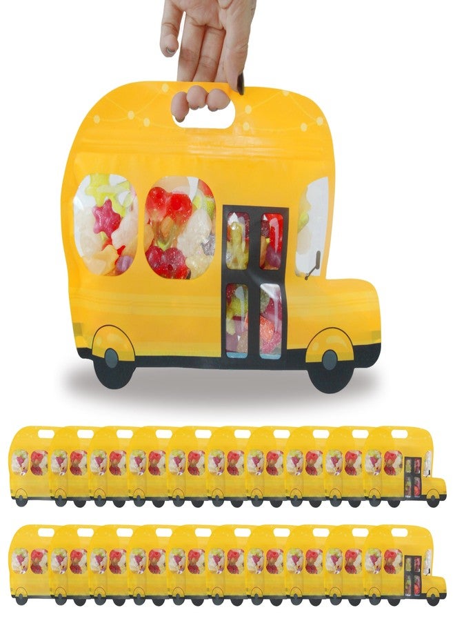 AOKELEON 20 Pcs Yellow School Bus Goodie Bags Plastic Gift Candy Bags with Handle Resealable Ziplock Treat Bags with Stand-up Bottom Back To School Party Favor Birthday Bags For Kids - Image 1